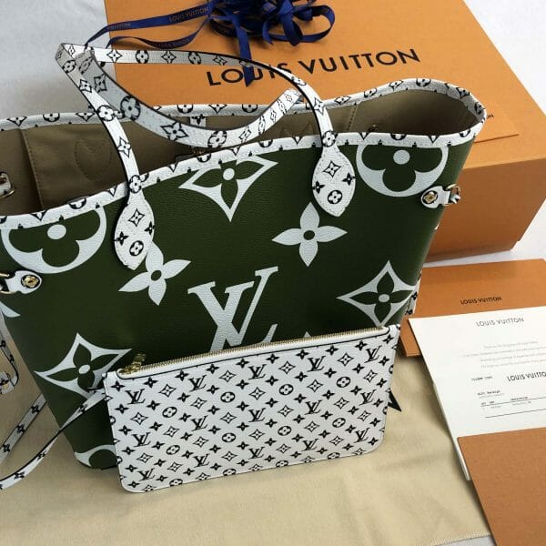 Louis Vuitton Giant Monogram Neverfull MM green and khaki cream handbagholic 2