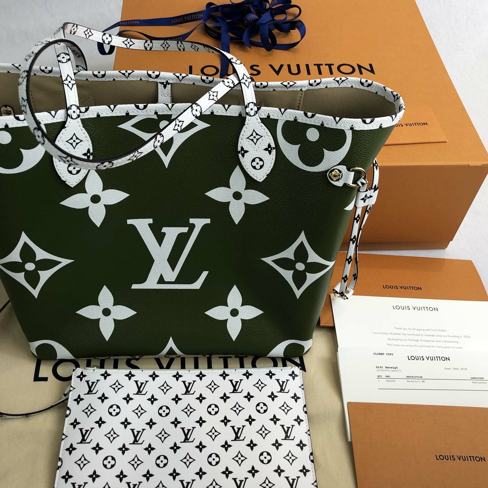 Louis Vuitton Khaki White Monogram Giant Neverfull MM Bag Louis