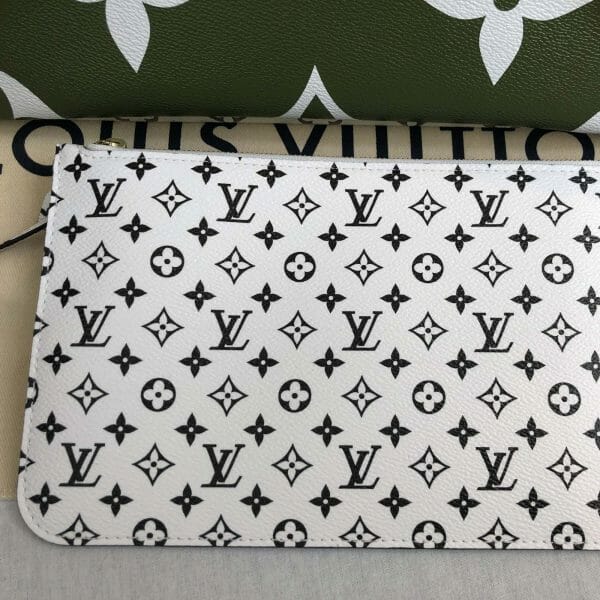 Louis Vuitton Giant Monogram Neverfull MM green and khaki cream white and black pouch