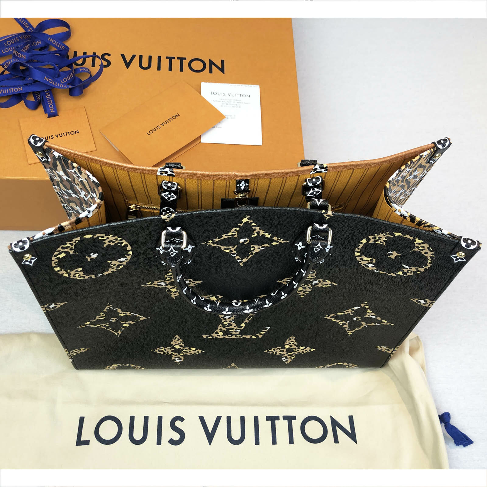 NEW Louis Vuitton OnTheGo GM Jungle Print Tote Black & Caramel On The Go 