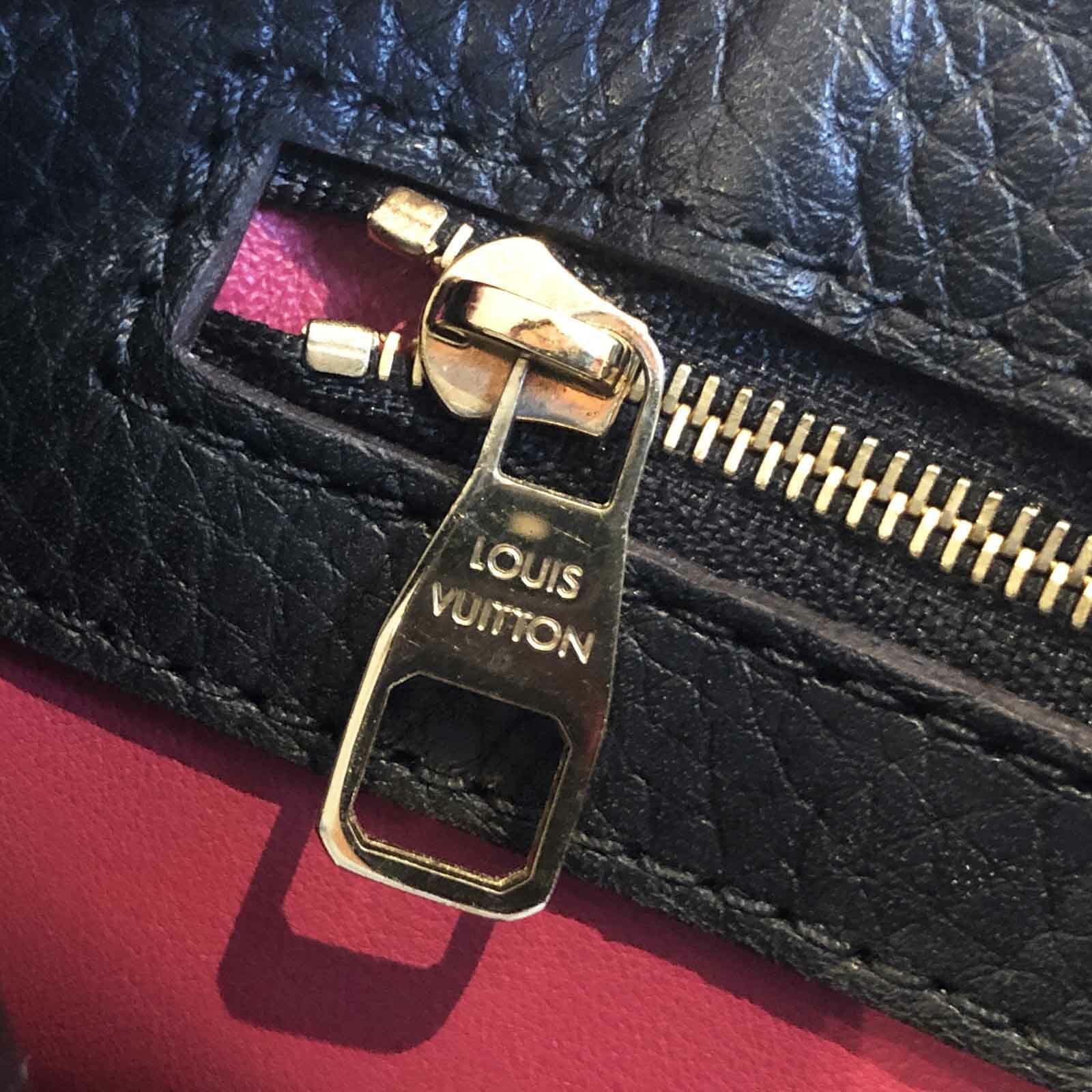 LOUIS VUITTON Capucines MM Handbag Black/ Cream/ Pink Gold Chain