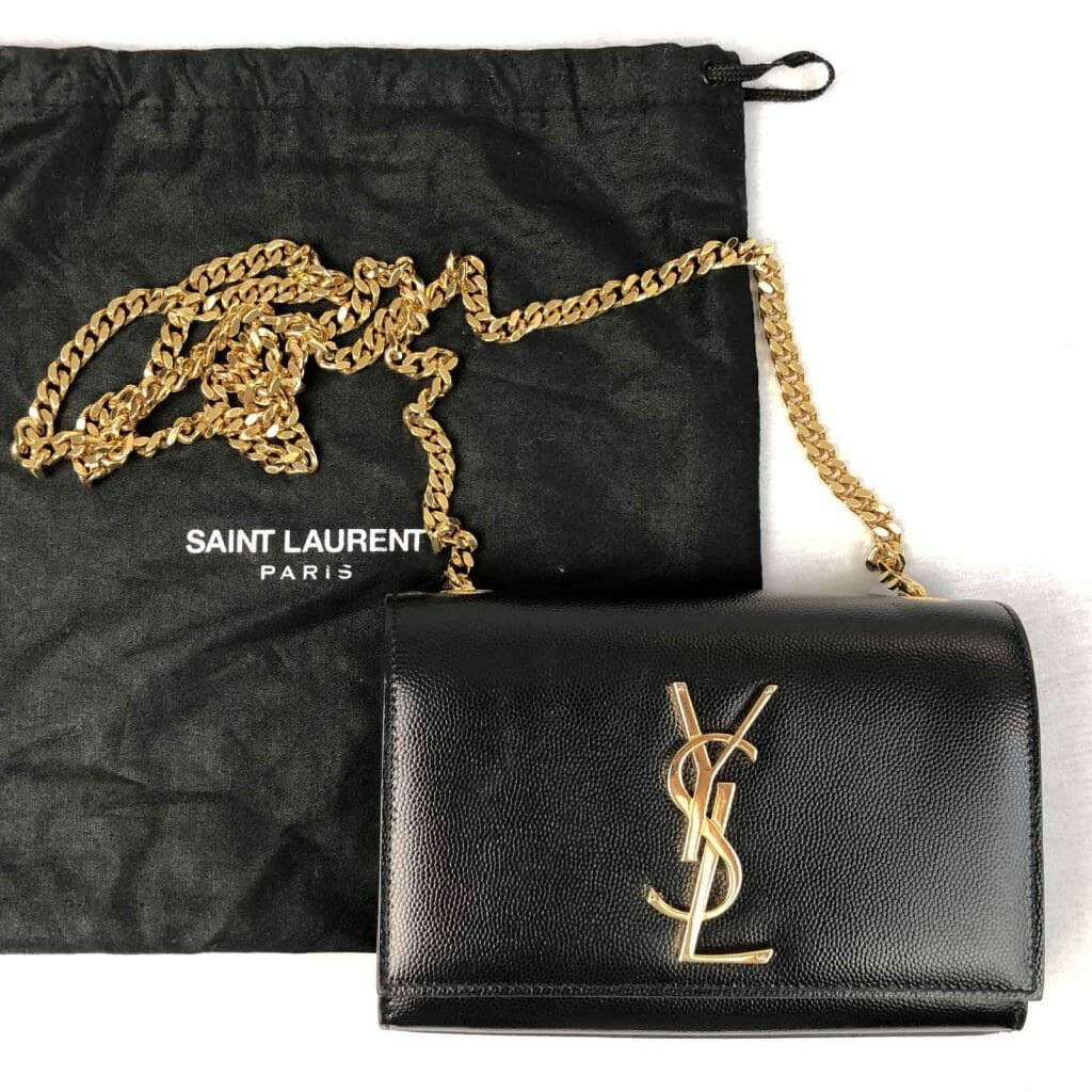 Saint Laurent YSL Mini Kate Bag - Grain De Poudre Black and Gold ...