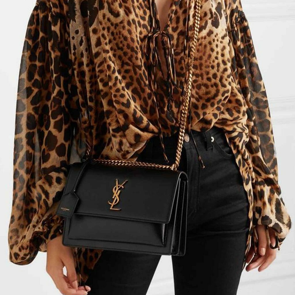 YSL Saint Laurent Sunset Medium Bag Black and Gold - Handbagholic